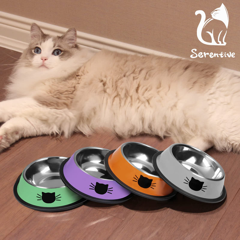 Serentive 2Pcs Cat Bowls Non-Slip Stainless Steel Small Cat Food Bowls Unbreakable Thicken Cat Feeder 7 Oz Cat Dishes Suitable for Indoor Small Pets Removable Rubber Base Easily Clean Lovely Color Green - PawsPlanet Australia