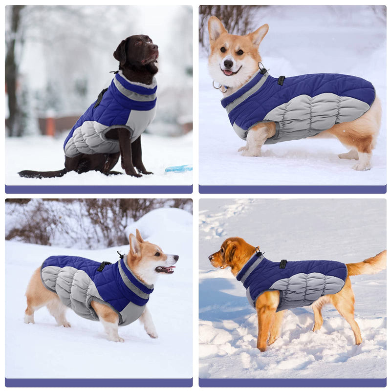 FUAMEY Padded Vest Dog Jacket - Reflective Dog Winter Coat Windproof Warm Winter Dog Jacket Comfortable Dog Apparel for Cold Weather - Warm Zip Up Dog Snowproof Vest for Small Medium and Large Dogs X-Small Blue - PawsPlanet Australia