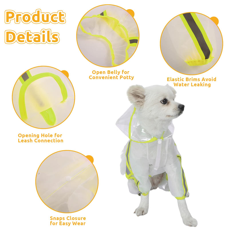 MORVIGIVE Transparent Dog Raincoat, Waterproof Dog Rain Poncho Slicker 4-Leg Puppy Rain Hoodie, Lightweight Pet Rainwear Jacket with Hood, Reflective Strip & Leash Hole for Small Dogs Medium Green - PawsPlanet Australia