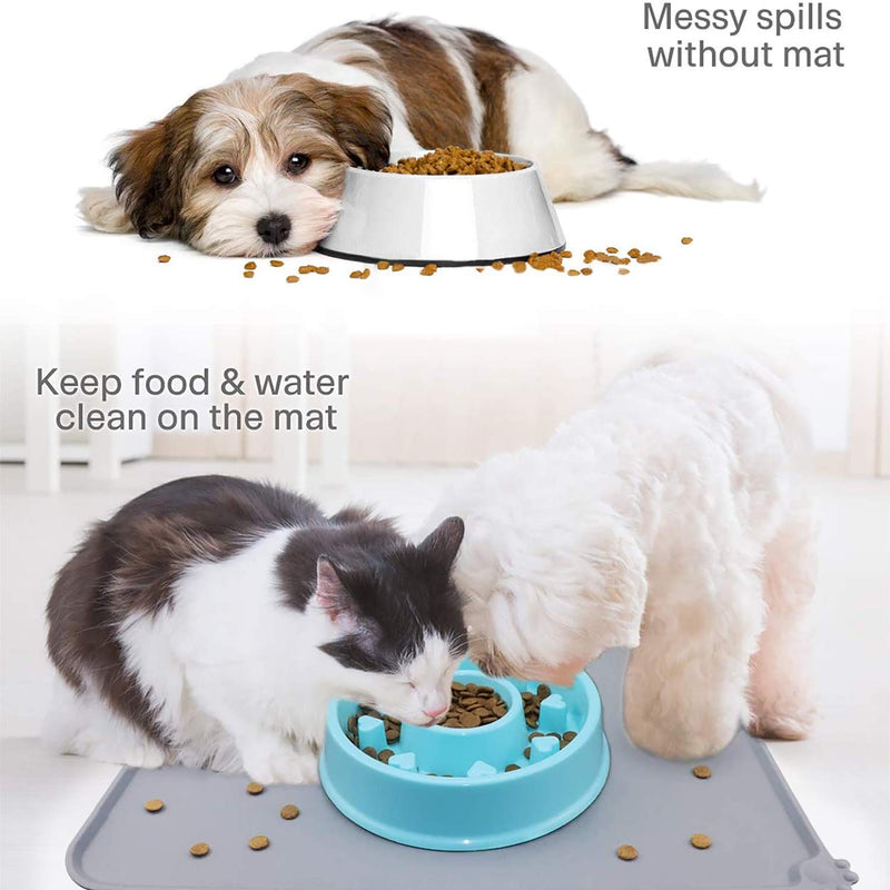 CAHTUOO Silicone Dog Cat Pet Food Mat, Waterproof Pet Dog Feeding Mats Tray, Nonslip Dog Bowl Mats Placemat for Floor Grey - PawsPlanet Australia