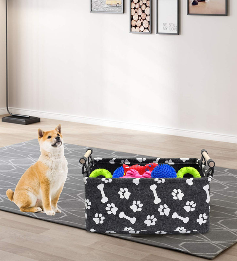 Brabtod Paw Folding Felt Storage Baskets - Foldable Storage Cube bin, for Organizer Pet Toy, Blankets, Leashes and Food In Printed “Dog Paws”Dog Bones-Gray Gray - PawsPlanet Australia