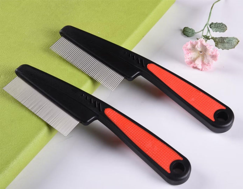 2 Pieces Dog Flea Comb For Small Dogs,Fine Tooth Dog Comb for Grooming.Wide Tooth Rubber Handle Dog Hair Comb,Flea and Tick Comb for Dogs & Cats（2PCS,Black Red Color） - PawsPlanet Australia