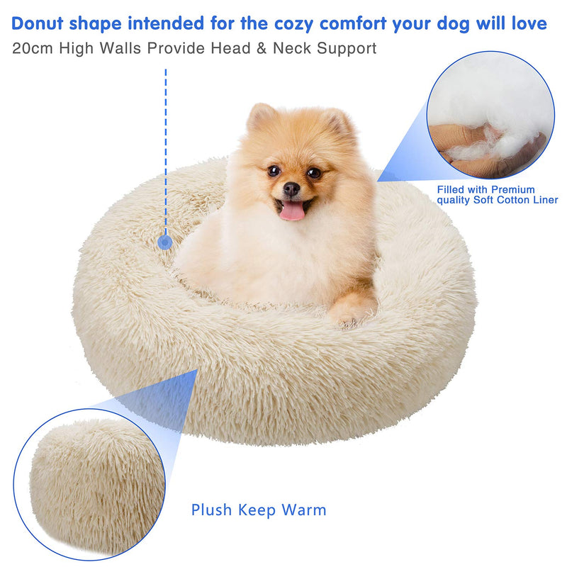 [Australia] - TAMOWA Dog Bed Cat Bed Comfortable Donut Cuddler Round Dog Bed for Small Medium Dogs Ultra Soft Calming Dog Bed, Self Warming, Improved Sleeping, Anti-Slip Base (Size 20"/24"/28"/31") 20” x 20” Beige 