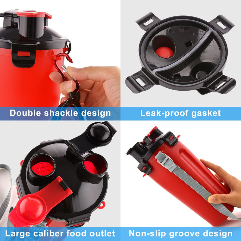 MATT SAGA Portable Dog Water Bottle and Food Container for Travel 2-in-1 Dual Chamber Bottle with 2 Collapsible Bowls Dogs Cats Feeder Water Food Bottle Outdoor Travel (Red) Red - PawsPlanet Australia