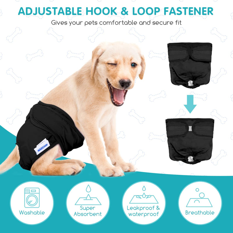 Nobleza 3x washable dog diapers for bitches in heat, reusable hygienic briefs, highly absorbent pet diapers (M waist 32-37.5cm, 3 pieces, black) M - PawsPlanet Australia