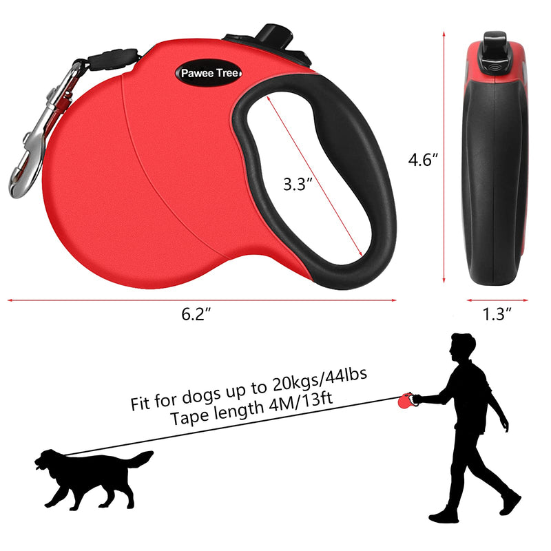 Pawee Tree Retractable Dog Leash,360°Tangle-Free Heavy Duty Pet Walking Leash with Anti-Slip Handle,Pet Leash for Medium Small Dog,Led Lights Leash with One-Hand Brake,Easy Control(Red Small/Medium) 13Ft Small/Medium red - PawsPlanet Australia