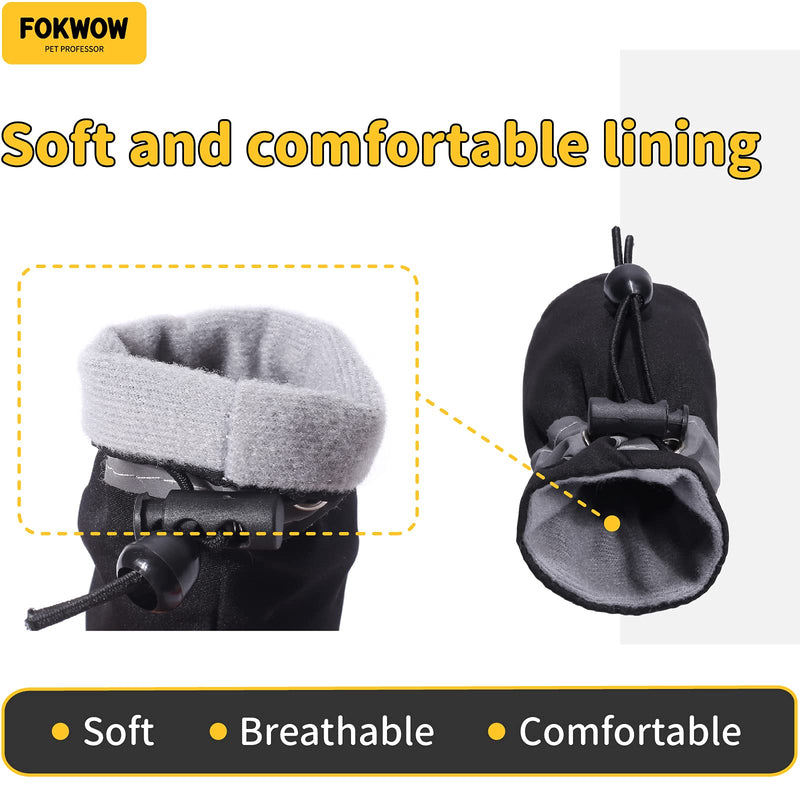 FOKWOW Dog Boots Anti-Slip Dog Shoes for Small Medium Dogs Paw Protector Adjustable Puppy Shoes with Reflective Strip 4PCS Size 4: 1.96"x1.57"(L*W) Black - PawsPlanet Australia