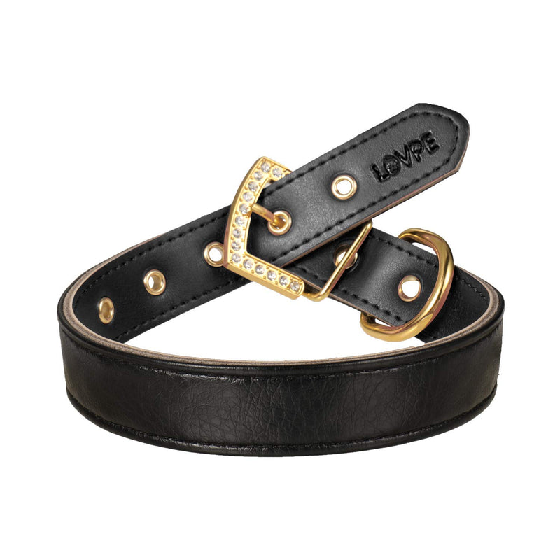 [Australia] - LOVPE 3 Rows Personalized Rhinestone Leather Bling Crystal Dog Collar with Golden Rhinestone Buckle for Small Medium Breeds S(Neck for:11-13 Inch) Black 