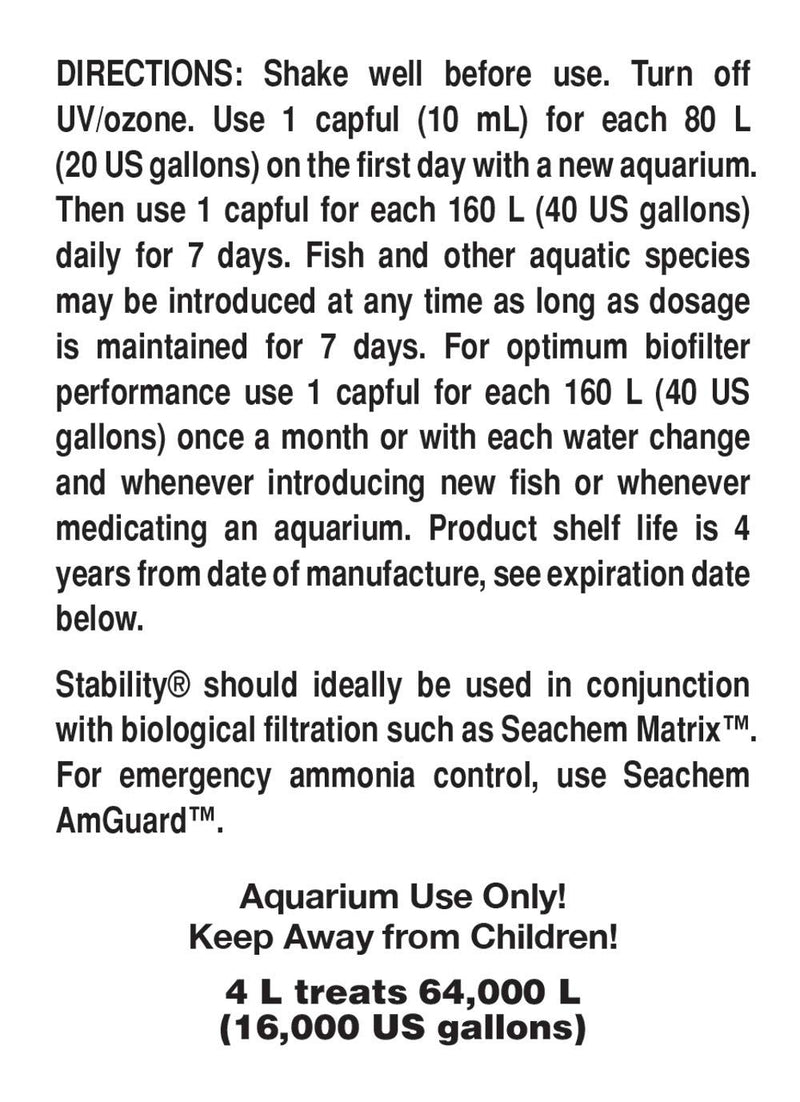 Seachem Stability for Marine Freshwater, 4 Litre - PawsPlanet Australia