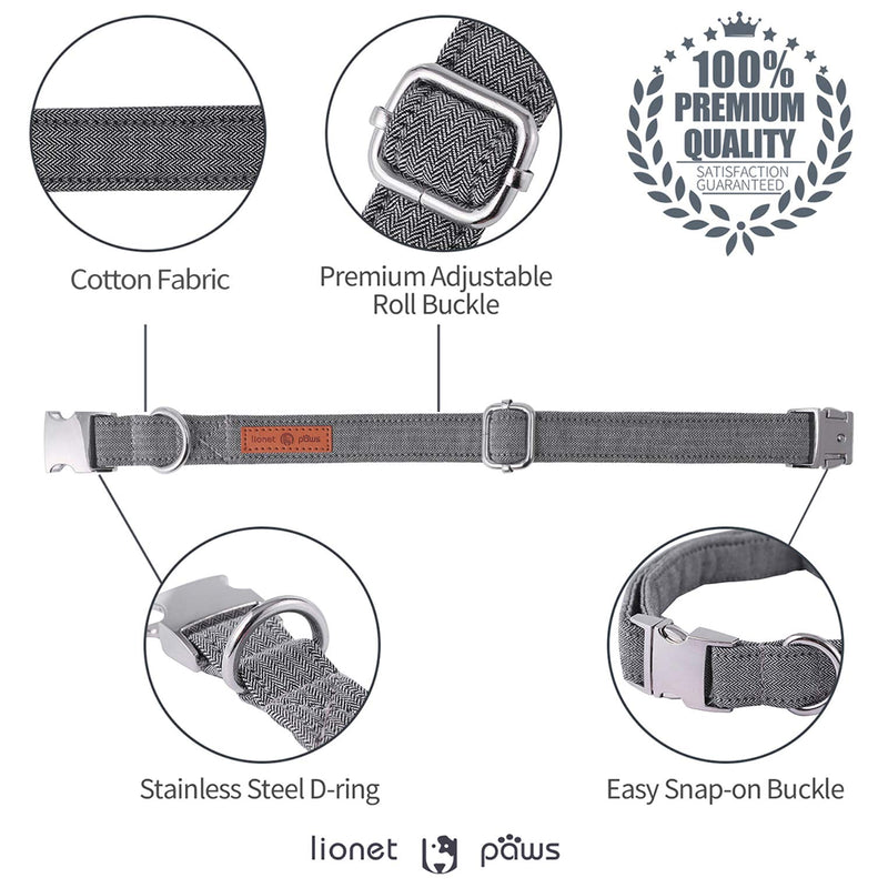 lionet paws Dog Collar with Bowtie, Durable Adjustable and Comfortable Cotton Collar for Small Dogs Puppies and Cats, Neck 10-16in S Grey Lines - PawsPlanet Australia