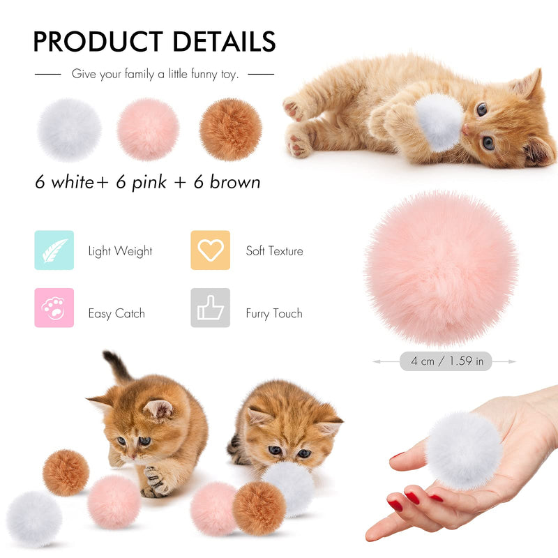 18 Pieces Cat Ball Toys Cat Furry Ball Large Plush Soft Artificial Fur Patch Puff Pom Balls Furry Rattle Ball Furry Patch Ball Interactive Cat Toys for Cat Kitten Having Fun Exercise Playing - PawsPlanet Australia