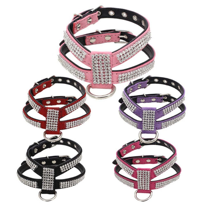 [Australia] - Dogs Kingdom Full Shining Leather Pet Dog Harness Customized Rhinestone Puppy Small Medium Dog Chihuahua Harness M Yellow 