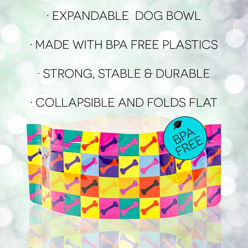 [Australia] - MODGY Dog Bowl 2-Pack Woofhol Andy Warhol Dog Bone Design, Collapsible & Expandable, Convenient, Great for Traveling, Camping, Hiking, Picnics & More 