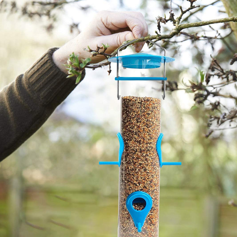 Urban Deco Bird Feeders Hanging Plastic Tube Bird Seed Feeder 6 Ports Long Bird Feeder Bird Feeding Station with Steel Hanger Bird Seed Holder for Small Birds Hummingbirds (Blue-1 Pack) Blue-1pack - PawsPlanet Australia