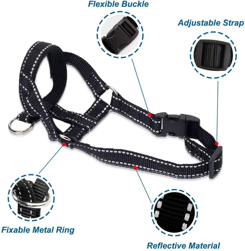 Dog Head Halter with Reflective Safety Strap Stop Dog's Pulling, Dog Head Collar for Small Medium Large Dogs S Black - PawsPlanet Australia