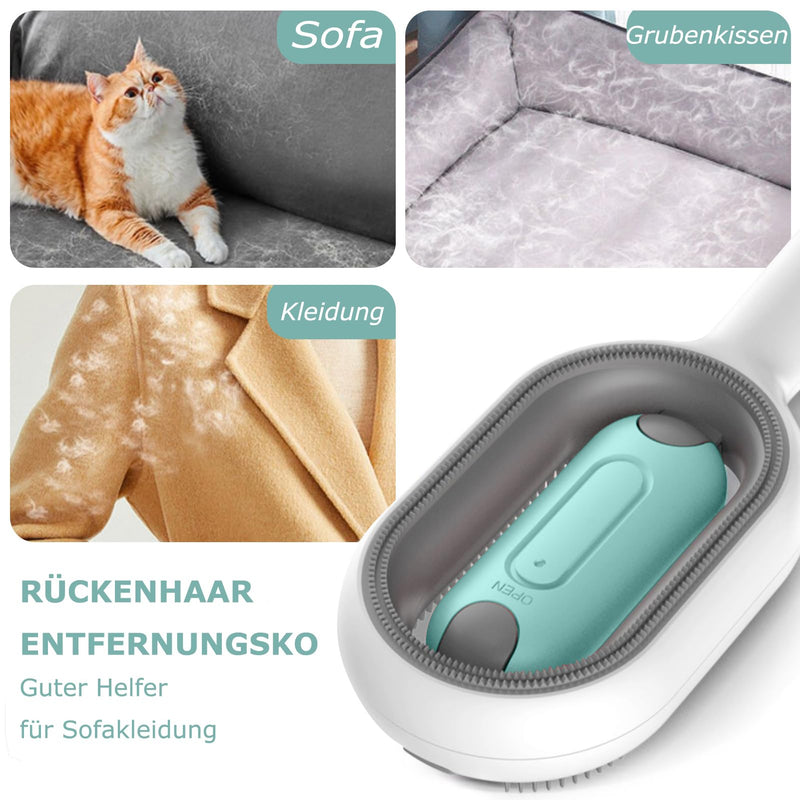 Hekasvm Cat Brush with Water Tank, Pet Hair Removal Comb, Cleaning Brush for Pet Hair, Multifunctional Pet Hair Remover 4 in 1, Ideal for Massage, Grooming and Hair Removal (Short Hair/Blue) Short Hair/Blue - PawsPlanet Australia