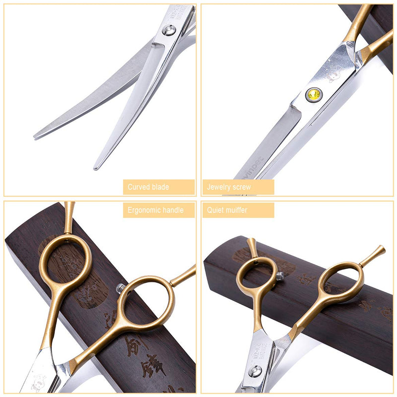 LovinPet 7.5" Left/Right-Handed Pet Curved Dog Scissor/Safety Blunt-tip Grooming Curved Dog Shear/Professional Home Pet Trimming Dog Grooming Scissors for Dogs and Cats (Easy Use) Gold ( 6cr stainless steel ) - PawsPlanet Australia