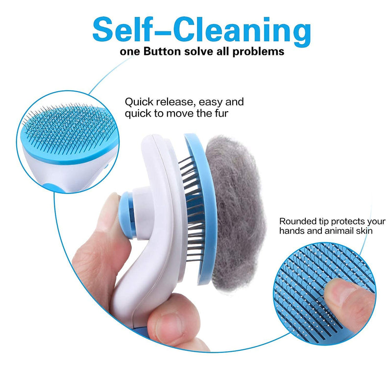 Cat Grooming Brush, Pets Slicker Brushes Dogs Self Clean Brush for Shedding One Button Removes Loose Undercoat Mats Tangled Hair Grooming Brush for Pet Massage-Self Cleaning (Blue) - PawsPlanet Australia