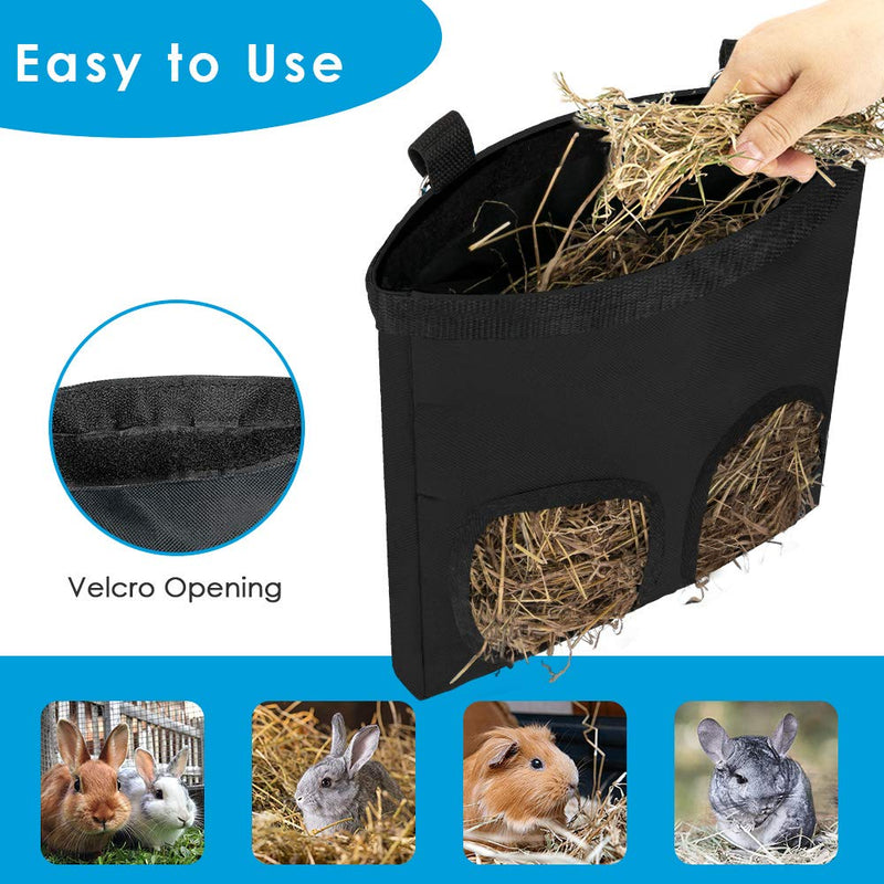 SlowTon Rabbit Hay Feeder Bag, Double-Layer Large Hamster Guinea Pig Chinchilla Hay Feeder Storage with Shoulder Strap, Rabbit Food Bag, Small Pet Feeding Storage Bag For Small Animals Eating Hay 2 Openings Black - PawsPlanet Australia