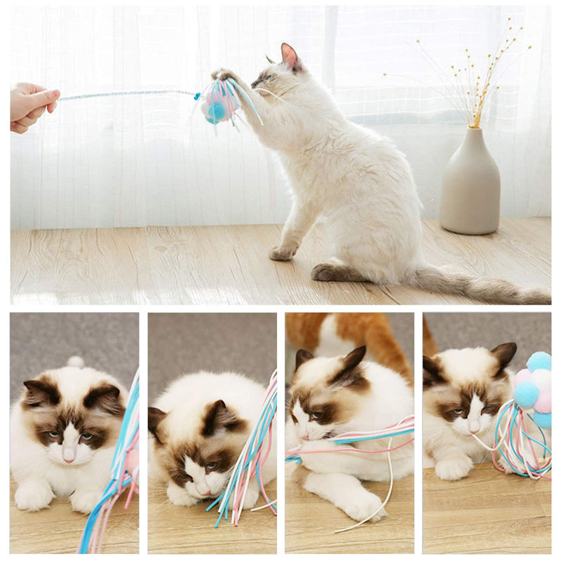 N\O Heiqlay Fairy Funny Cat Stick, Cat Teaser Wand, Cat Interactive Toys Wand, Feather Plush Toys Stick with Balls, Bells and Tassel, Training Interactive Funny Cat Toy Wand, 2pcs, 40cm - PawsPlanet Australia