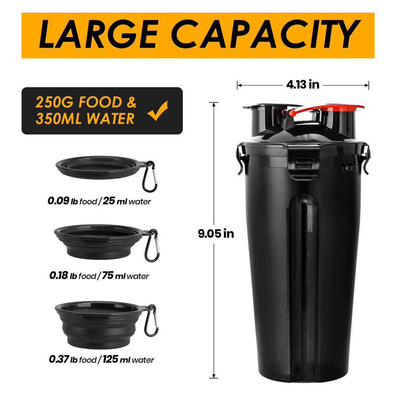 liangdu Pet Dogs Travel Water Bottle, 2 in 1 Portable Dog Cat Water Dispenser and Food Container with 2 Collapsible Bowls for Your Pets Walking and Traveling Black - PawsPlanet Australia