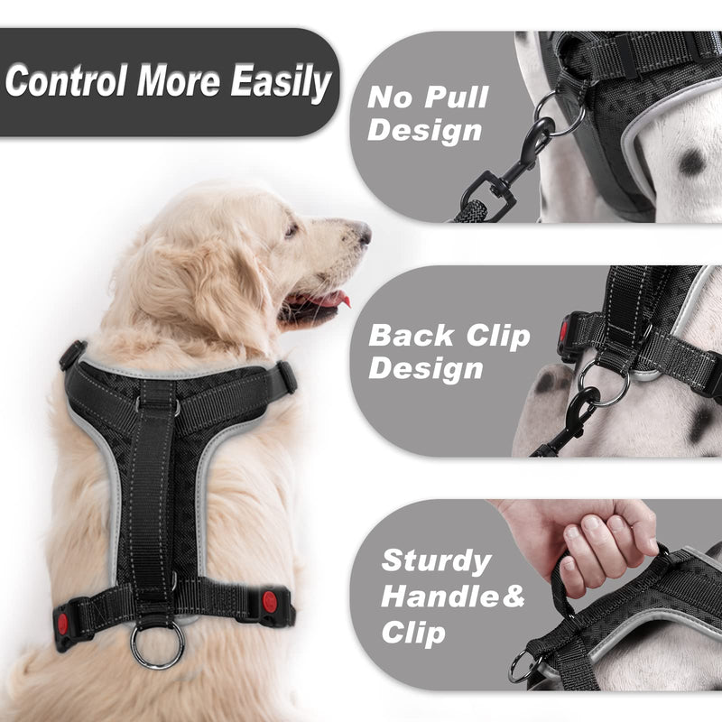 No Pull Dog Harness, No Choke Dog Vest with A Free Heavy Duty 5ft Dog Leash, Adjustable Reflective Dog Vest Harness with 2 Metal D Ring and Easy Control Handle, (Breathable Dog Harness+Dog Leash) Black XS(Chest:13.4''-18.1'' Neck:16.5''-19.7'') - PawsPlanet Australia