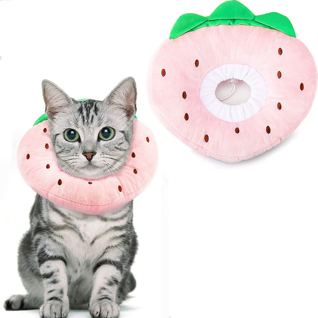 Crazy Bean Postoperative Protective Collar for Cats Soft Adjustable Safe and Comfortable Cute Elizabethan Kitten Collar M Strawberry - PawsPlanet Australia