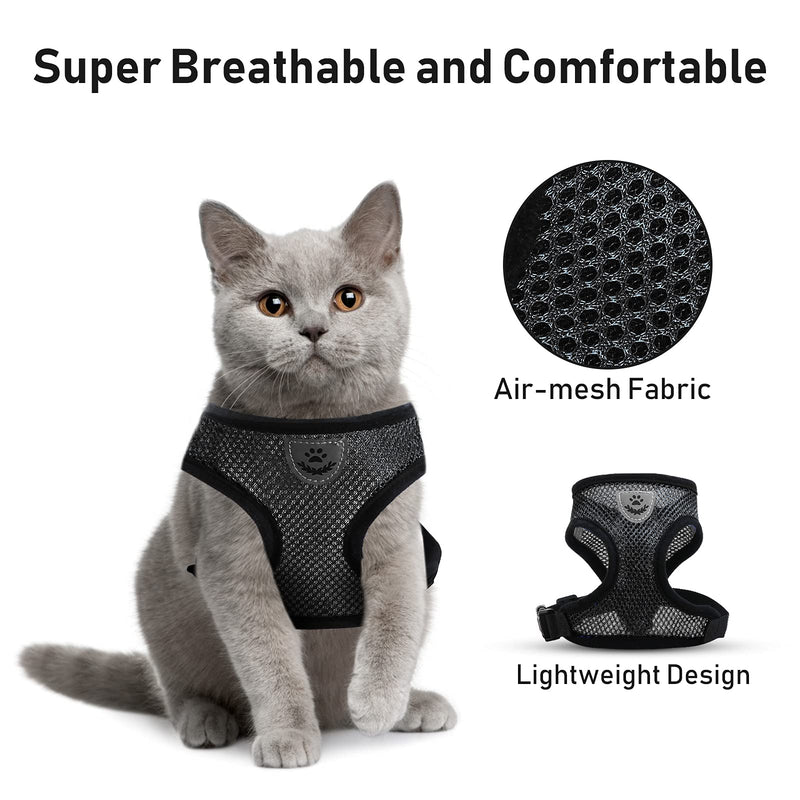 Cat Harness and Leash Set - Escape Proof Adjustable Soft Cat Puppy Vest Breathable with Reflective Strips, Easy Control Cat Jacket for Small, Medium, Large Cats Outdoor Walking(Black Color, S Size) Black Small (Chest: 11" - 13") - PawsPlanet Australia
