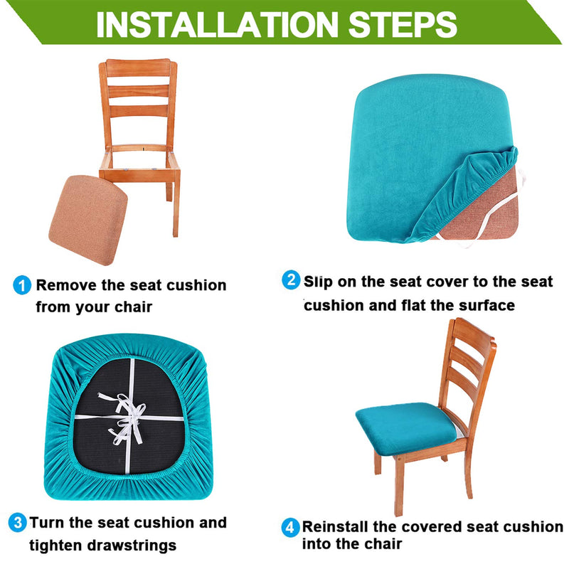 smiry Original Velvet Dining Chair Seat Covers, Stretch Fitted Dining Room Upholstered Chair Seat Cushion Cover, Removable Washable Furniture Protector Slipcovers with Ties - Set of 6, Green 6PCS - PawsPlanet Australia