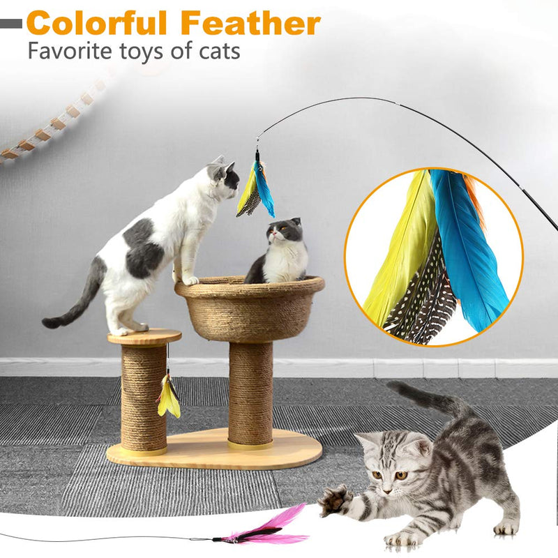 BINGPET Cat Feather Toys Replacement - 12 Pack Cat Interactive Toys for Indoor Cats, Multi Teaser Toys Refills with Bells for Cat Wands, Assorted Feathers and Soft Furry Tail - PawsPlanet Australia