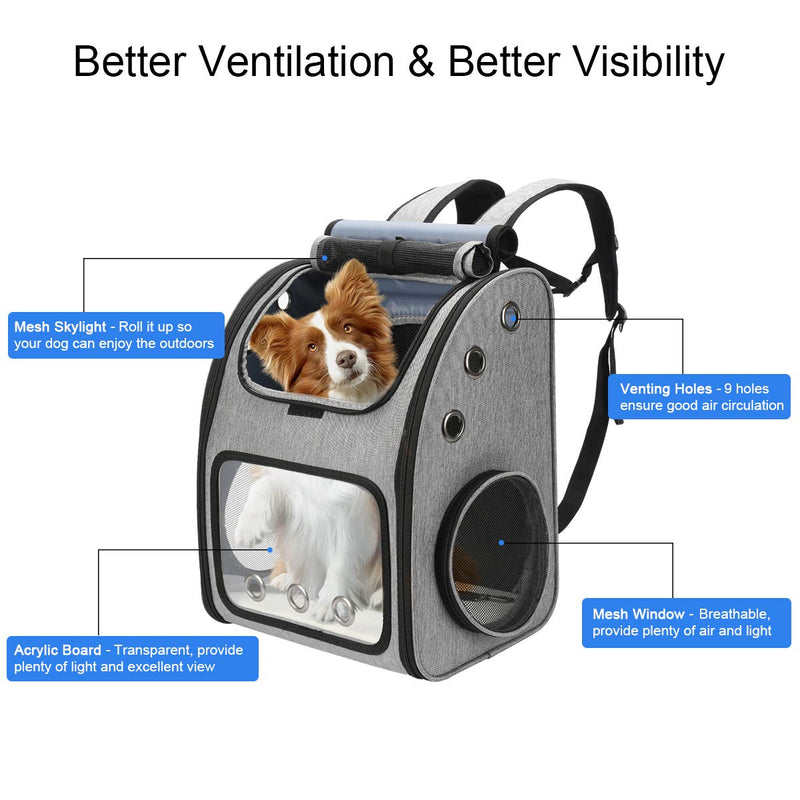 FASRIOU Expandable Pet Carrier Backpack for Cats, Dogs and Small Animals, Portable Pet Travel Carrier, Super Ventilated Design, Airline Approved, Ideal for Traveling/Hiking /Camping, Grey - PawsPlanet Australia