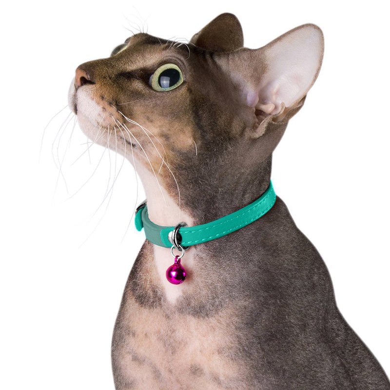 [Australia] - CollarDirect Leather Cat Collar, Cat Safety Collar with Elastic Strap, Kitten Collar for Cat with Bell Black Blue Red Orange Lime Green Neck Fit 9"-11" Navy Blue 