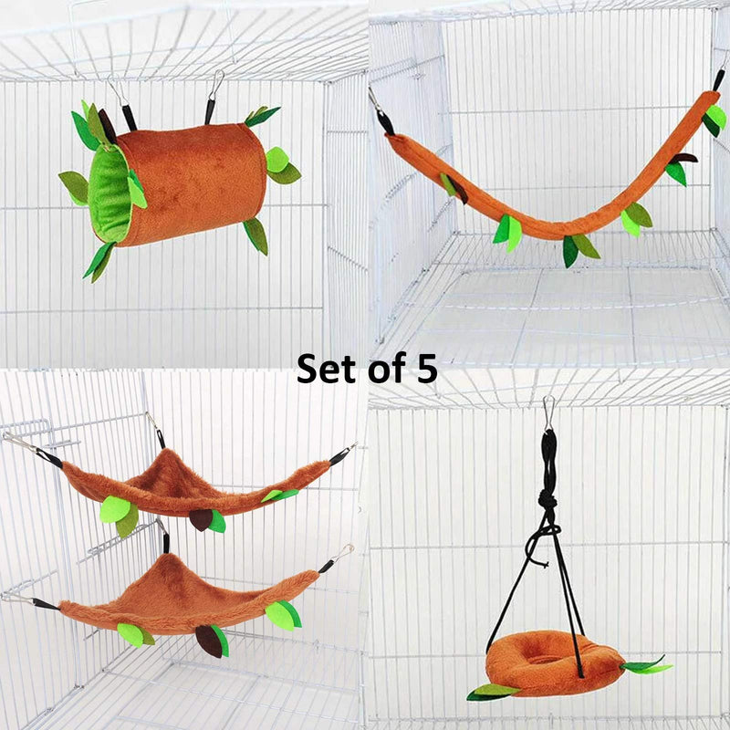 Petmolico 5 Set Hamster Hammock, Small Animal Hanging Warm Bed Tunnel and Swing Jungle Set Cage Accessories for Sugar Glider Squirrel Hamster, Pack of 5, Brown - PawsPlanet Australia