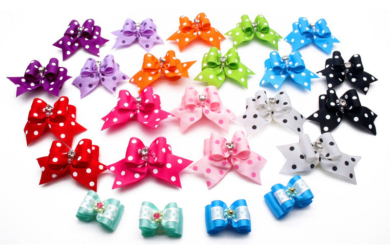 [Australia] - YOY Adorable Grosgrain Ribbon Pet Dog Hair Bows with Elastic Rubber Bands - Doggy Kitty Topknot Grooming Accessories Set for Long Hair Puppy Cat 24 pcs Polka Dots 