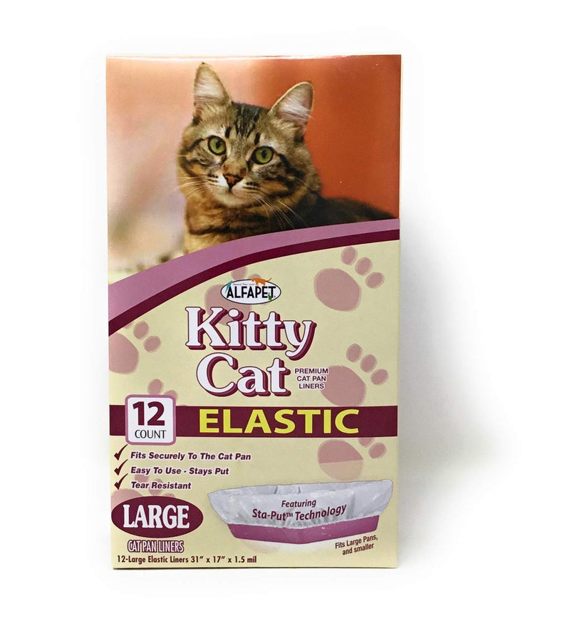 Alfapet Kitty Cat Litter Box Disposable, Elastic Liners- 12-Count-for Medium and Large, Size Litter Pans- with Sta-Put Technology for Firm, Easy Fit- Quick + Clever Waste Cleaners 4 Pack - PawsPlanet Australia