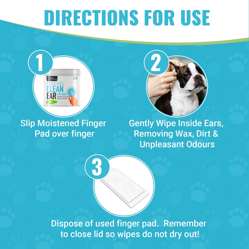 Dog Ear Wipes - Finger Pads | Stop Itching - Remove Dirt, Wax & Clean Dirty Ears Easily | Aloe Vera & Witch Hazel Infused | 50 Dog Ear Cleaning Finger Wipes For Easy Cleaning Of Dogs Ears | UK BRAND - PawsPlanet Australia