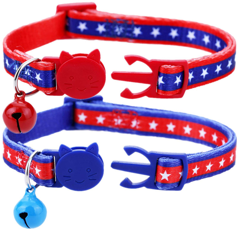 [Australia] - BoomBone 2 Pack USA Cat Collar Breakaway,Safety Adjustable Collars with Bell for Kitten 