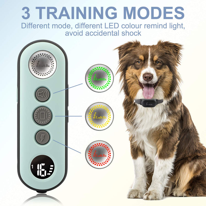 Lu&Ba Dog Shock Collar, 3000ft Dog Training Collar with Remote Rechargeable Waterproof Shock Collar for Dogs with 3 Safe Mode Beep Vibration and 16 Shock Level for 10-110lb Small Medium Large Dogs 1 striped - PawsPlanet Australia