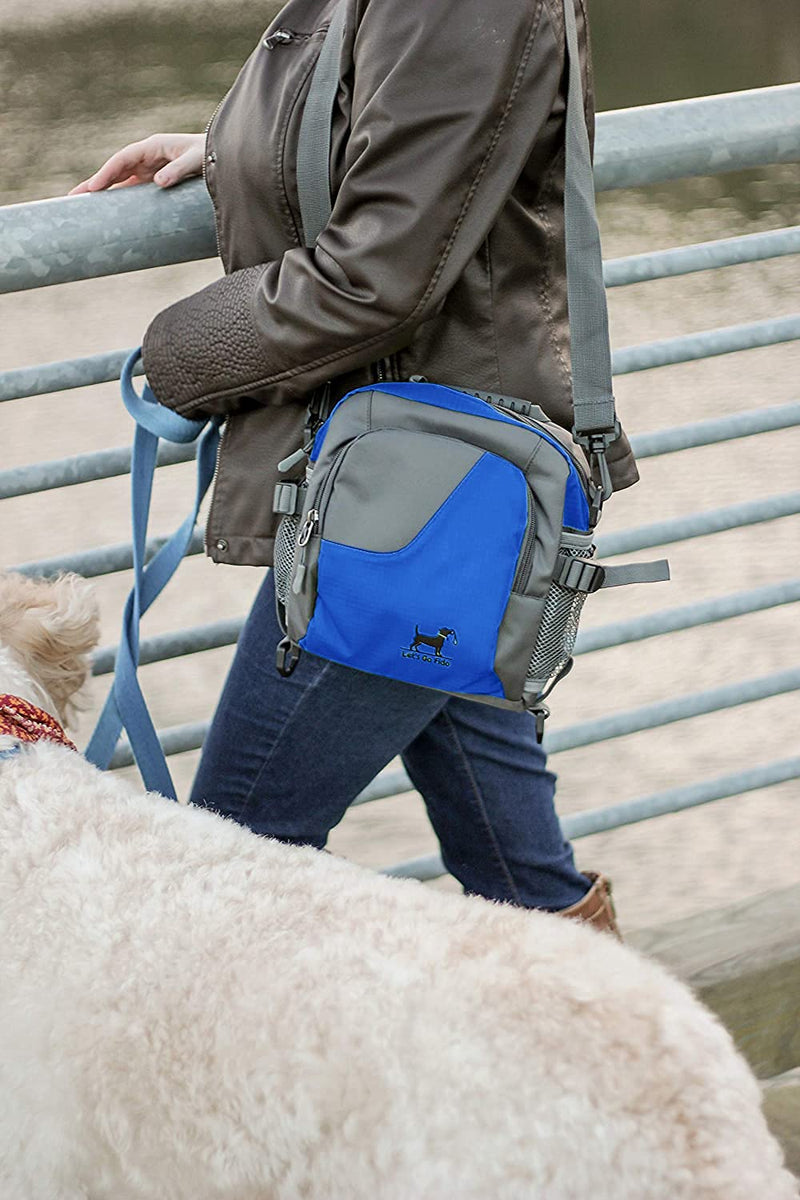 Let's Go Fido Dog Walking Bag Comes with Collapsible Bowl, Converts to Cross Body Bag or Waist Pack. Perfect for Travel, Dog Parks, Hiking, Training, Camping, Beach. Perfect Dog Lover Gift Blue - PawsPlanet Australia