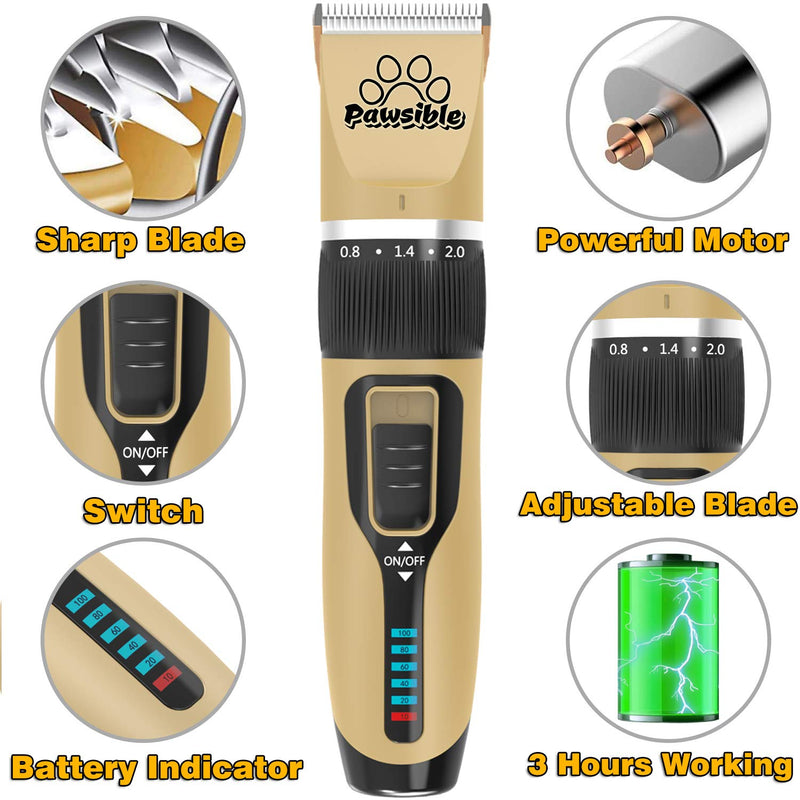 Pawsible Dog Clippers for Grooming - Dog Grooming Kit with Dog Hair Clippers, Dog Nail Clippers, Thinning & Straight Grooming Scissors - Dog Grooming Clippers with Battery Indicator - Dog Supplies - PawsPlanet Australia