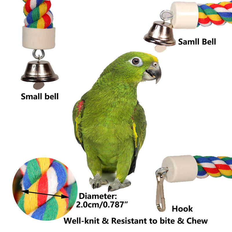 [Australia] - ILESON Bird Rope Perches Stand Ladder Toys for Parrots Parakeets Cockatiels Conures Macaw Lovebirds Budgies Swing Cage Accessories Comfy Bird Bungee Rope Perch Boing with Bell 