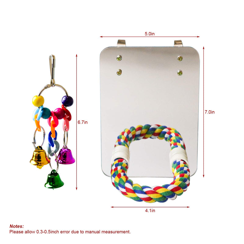 [Australia] - suruikei 7 Inch Bird Mirror with Rope Perch Cockatiel Mirror Parrot Swing Toys Parrot Cage Toys for Parakeet Cockatoo Cockatiel Conure Lovebirds Finch Canaries Set 1 