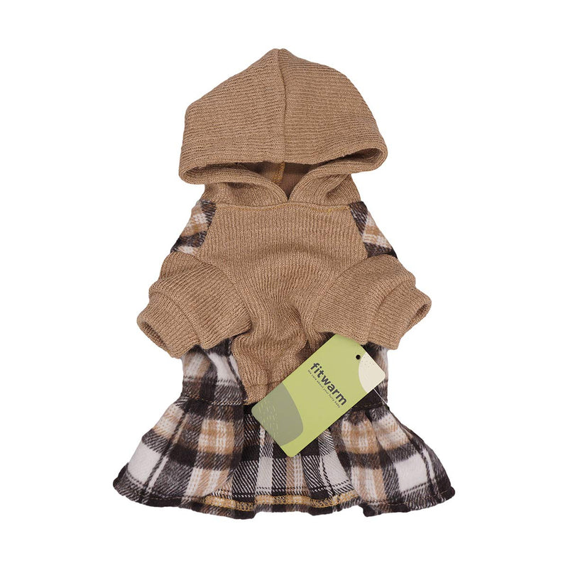 Fitwarm Knitted Plaid Dog Dress Hoodie Sweatshirts Pet Clothes Sweater Coats Cat Outfits XS Brown - PawsPlanet Australia