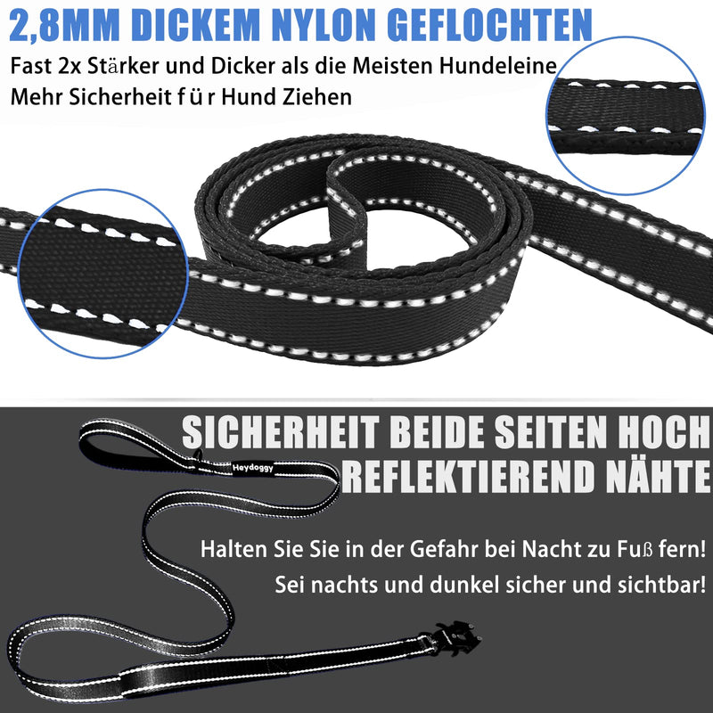 Reflective dog leash 1.8 m, robust nylon training leash with two soft padded handles and auto lock carabiners, control anti-pull leash for puppies, small, medium, large dogs, black, 6 ft 180 cm x 2.5 cm x 2.8 mm - PawsPlanet Australia
