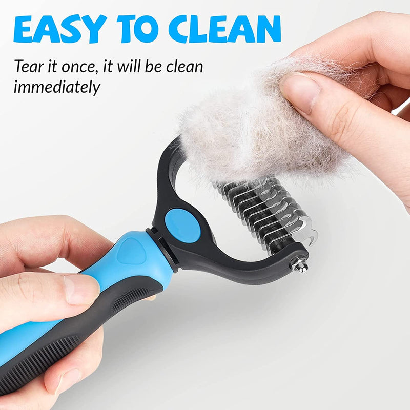 Dog Brush Cat Brush, 2 Sided Undercoat Rake for Cats and Dogs, Safe Hair Removal Comb for Easily Removing Mats and Tangles Blue - PawsPlanet Australia