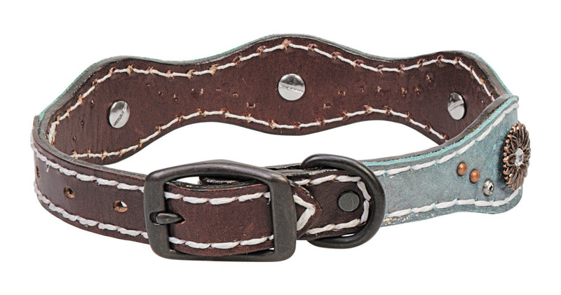 [Australia] - Weaver Leather Savannah Dog Collar 5/8 X 13-Inch Brown/Metallic Turquoise 