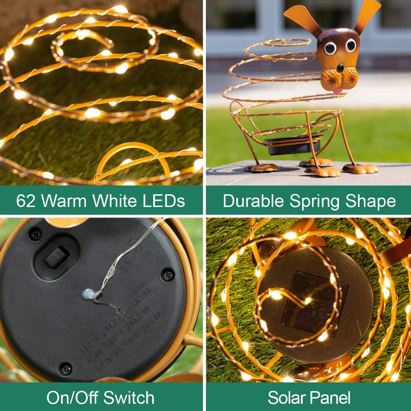 GardenKraft 14940 Solar Powered Light Up Dog Garden Feature / 62 Micro LED’s / 4D Moving Effect / Unique Metal Garden Ornament / Auto-On Feature / Weatherproof Material / Brown Colour Solar Wire Dog - PawsPlanet Australia