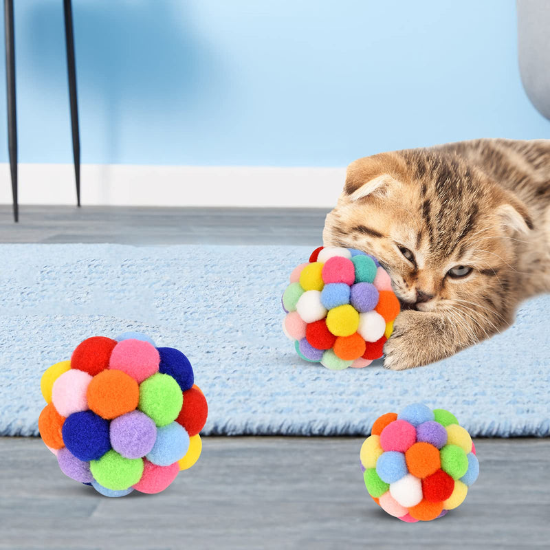 Cat Toy Balls with Bell, TUSATIY Colorful Soft Fuzzy Balls Built-in Bell for Cats, Chewing Toys Interactive Cat Toys for Indoor Cats and Kittens 3 Pack - PawsPlanet Australia