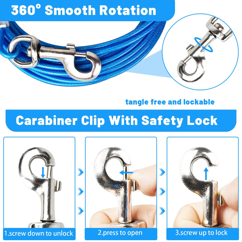 HaiYUAN Dog Tie Out Cable 10/15/20/25/30 FT Dog Runner for Yard Steel Wire Dog Cable with Durable Superior Clips Blue Dog Chains for Outside Dog Lead for Large Dogs Up to 165 lbs 10FT - PawsPlanet Australia