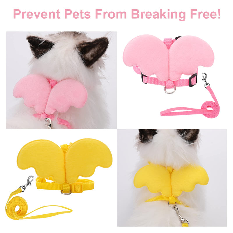 Molain 2Pcs Rabbit Harness and Leash, Adjustable Bunny Harness, Kitten Vest Harness and Leash Set, Cute Wings Pet Harness Leash Set for Bunny Puppy Kitten Ferret and Other Small Animals (Yellow+Pink) - PawsPlanet Australia